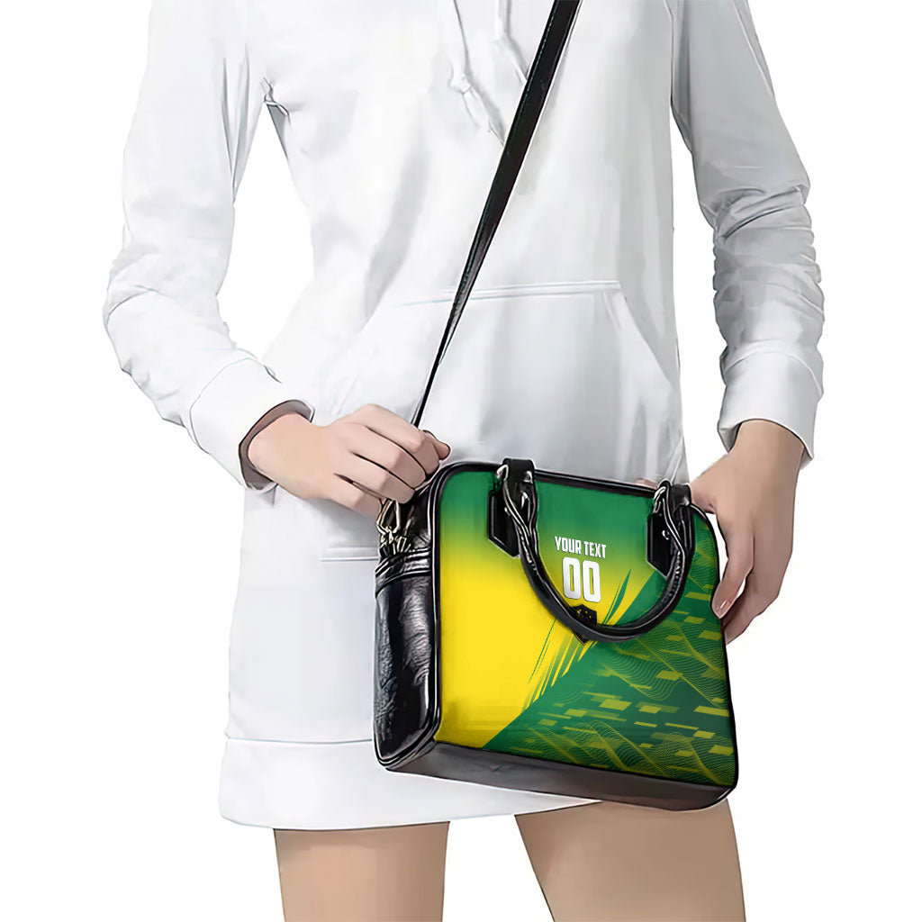 Personalized Socceroos Sport Shoulder Handbag Green Gold Dynamic Wave Pattern