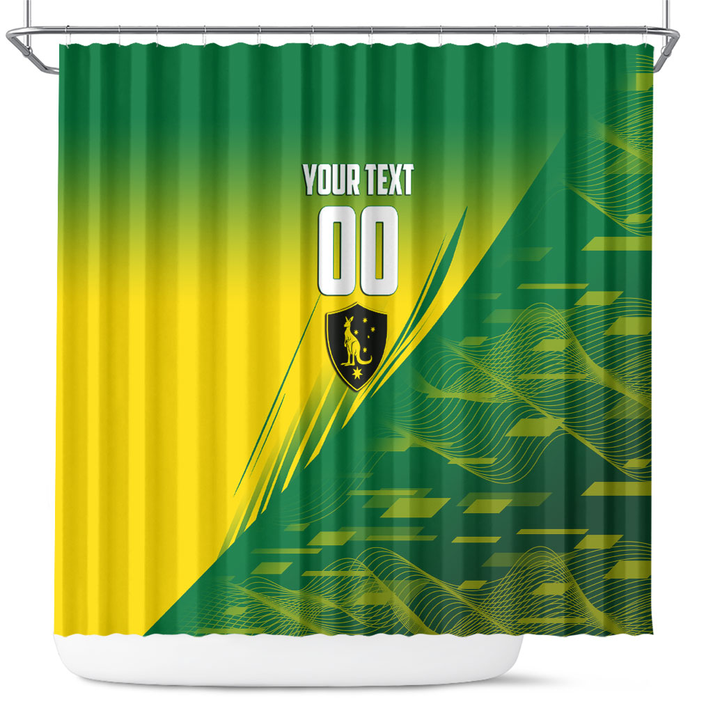 Personalized Socceroos Sport Shower Curtain Green Gold Dynamic Wave Pattern