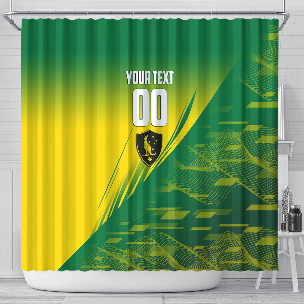 Personalized Socceroos Sport Shower Curtain Green Gold Dynamic Wave Pattern