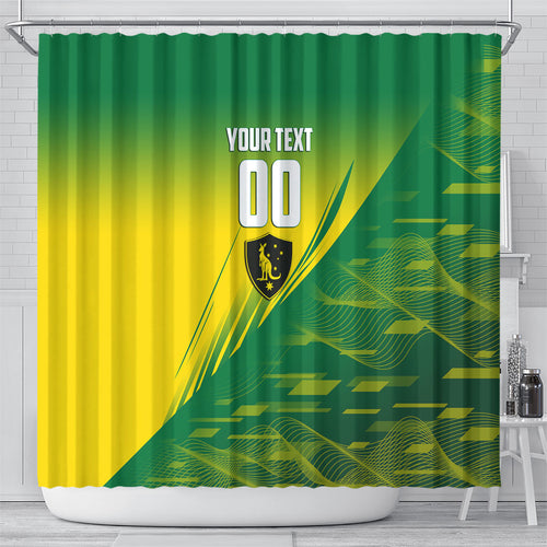 Personalized Socceroos Sport Shower Curtain Green Gold Dynamic Wave Pattern