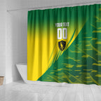 Personalized Socceroos Sport Shower Curtain Green Gold Dynamic Wave Pattern