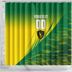 Personalized Socceroos Sport Shower Curtain Green Gold Dynamic Wave Pattern