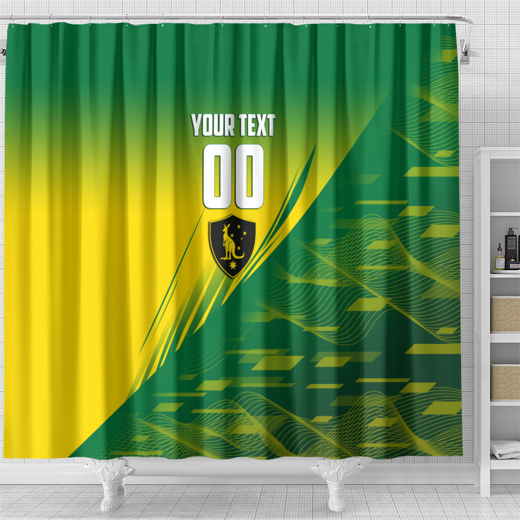 Personalized Socceroos Sport Shower Curtain Green Gold Dynamic Wave Pattern
