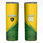 Personalized Socceroos Sport Skinny Tumbler Green Gold Dynamic Wave Pattern