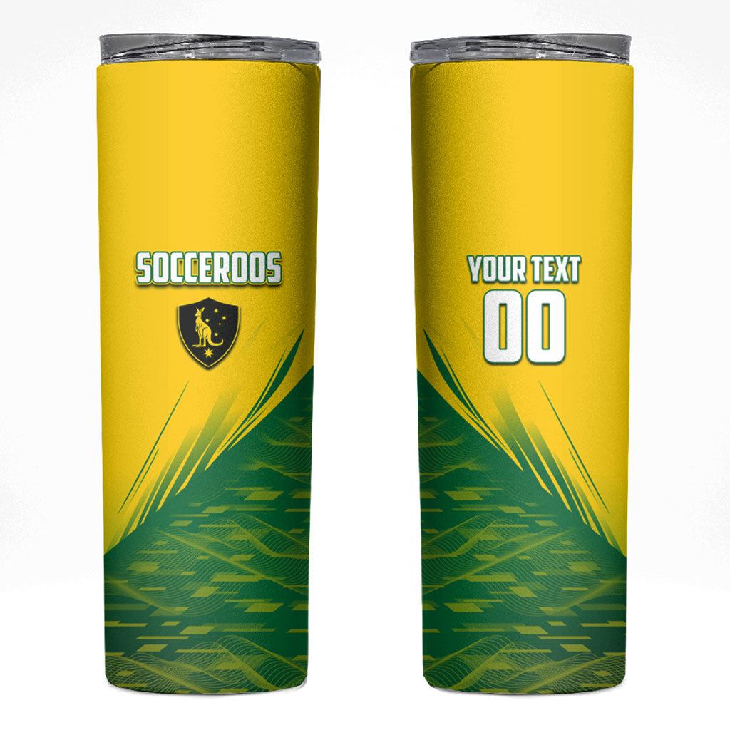 Personalized Socceroos Sport Skinny Tumbler Green Gold Dynamic Wave Pattern