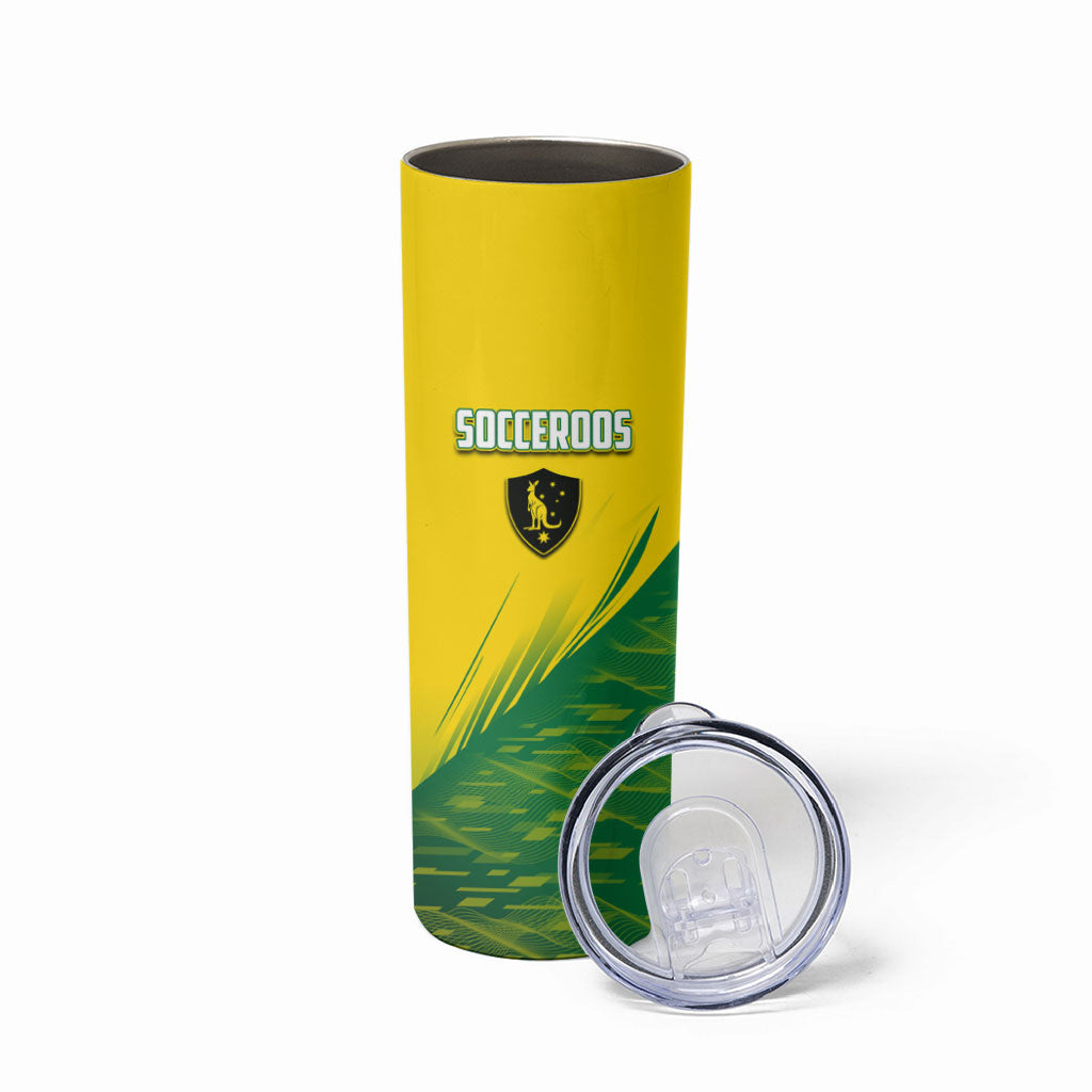 Personalized Socceroos Sport Skinny Tumbler Green Gold Dynamic Wave Pattern