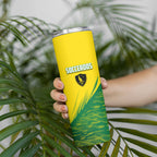 Personalized Socceroos Sport Skinny Tumbler Green Gold Dynamic Wave Pattern