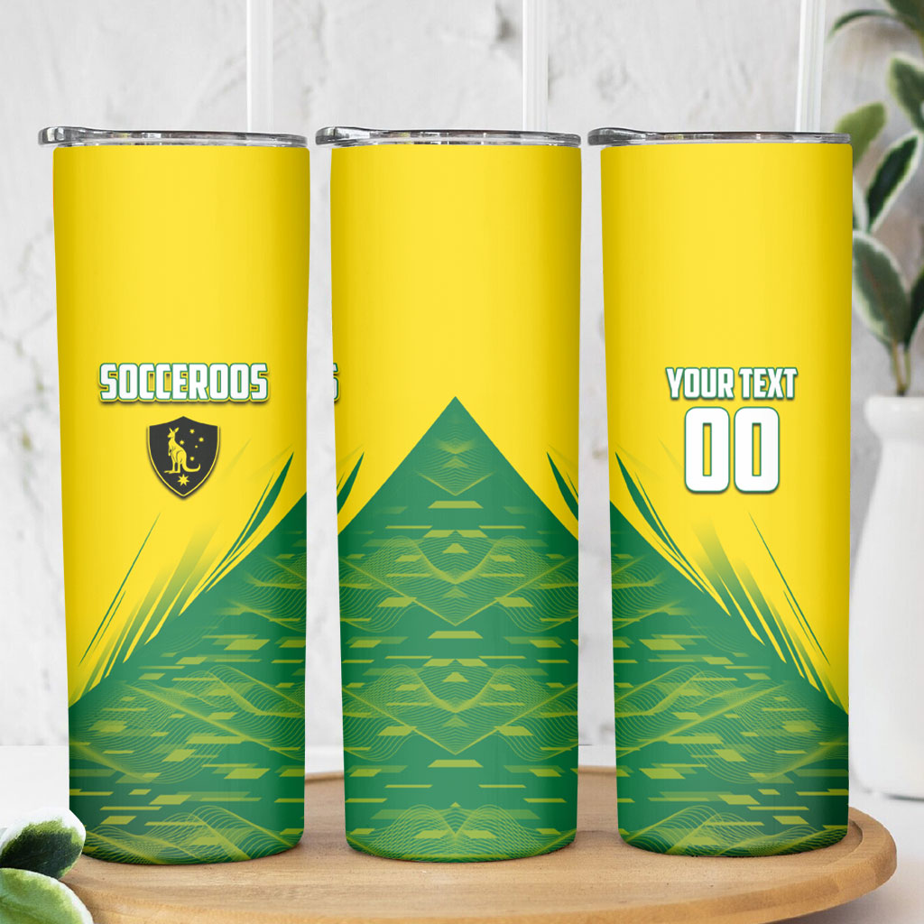 Personalized Socceroos Sport Skinny Tumbler Green Gold Dynamic Wave Pattern