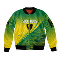 Personalized Socceroos Sport Sleeve Zip Bomber Jacket Green Gold Dynamic Wave Pattern
