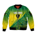 Personalized Socceroos Sport Sleeve Zip Bomber Jacket Green Gold Dynamic Wave Pattern