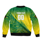 Personalized Socceroos Sport Sleeve Zip Bomber Jacket Green Gold Dynamic Wave Pattern