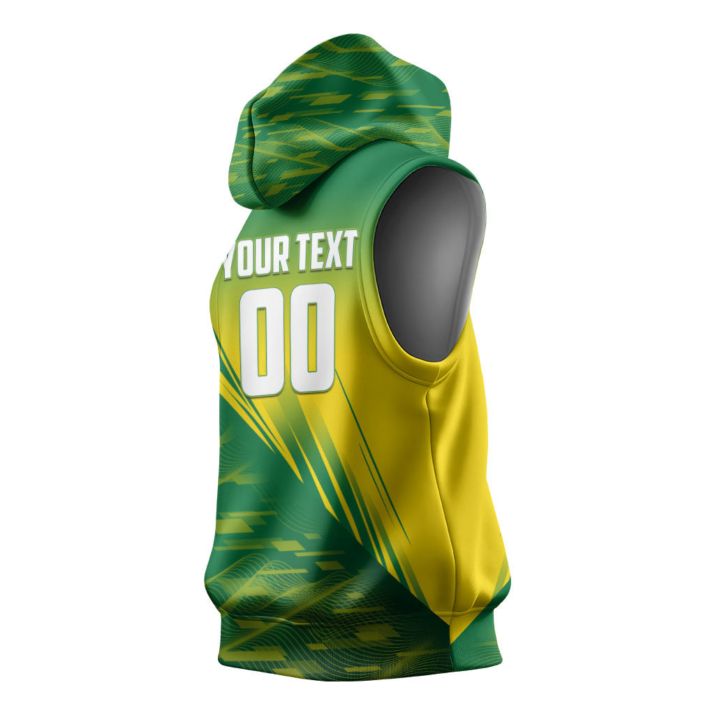 Personalized Socceroos Sport Sleeveless Hoodie Green Gold Dynamic Wave Pattern