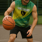 Personalized Socceroos Sport Sleeveless Hoodie Green Gold Dynamic Wave Pattern