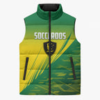 Personalized Socceroos Sport Sleeveless Puffer Jacket Green Gold Dynamic Wave Pattern
