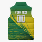 Personalized Socceroos Sport Sleeveless Puffer Jacket Green Gold Dynamic Wave Pattern