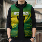 Personalized Socceroos Sport Sleeveless Puffer Jacket Green Gold Dynamic Wave Pattern