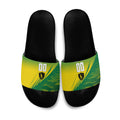 Personalized Socceroos Sport Slide Sandals Green Gold Dynamic Wave Pattern