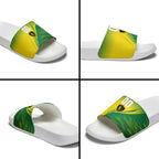 Personalized Socceroos Sport Slide Sandals Green Gold Dynamic Wave Pattern