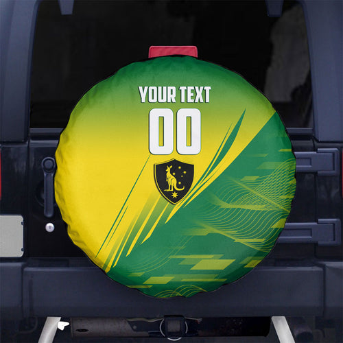 Personalized Socceroos Sport Spare Tire Cover Green Gold Dynamic Wave Pattern