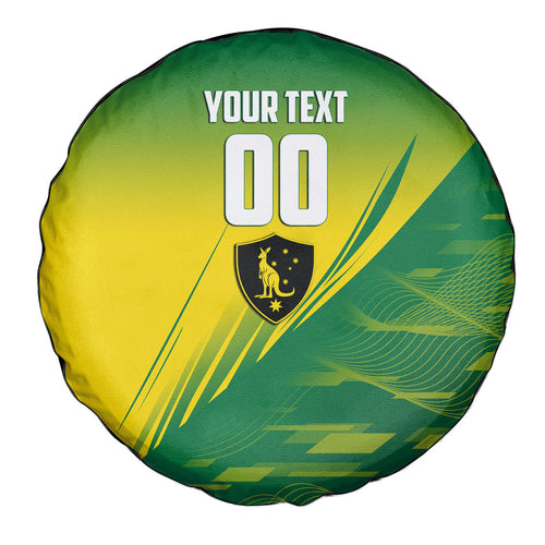 Personalized Socceroos Sport Spare Tire Cover Green Gold Dynamic Wave Pattern