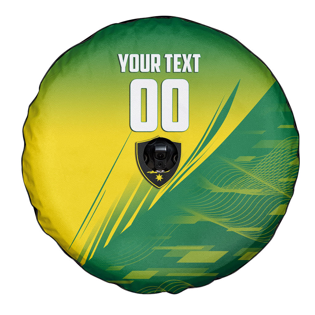 Personalized Socceroos Sport Spare Tire Cover Green Gold Dynamic Wave Pattern