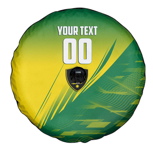 Personalized Socceroos Sport Spare Tire Cover Green Gold Dynamic Wave Pattern