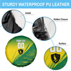 Personalized Socceroos Sport Spare Tire Cover Green Gold Dynamic Wave Pattern