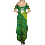 Personalized Socceroos Sport Summer Maxi Dress Green Gold Dynamic Wave Pattern
