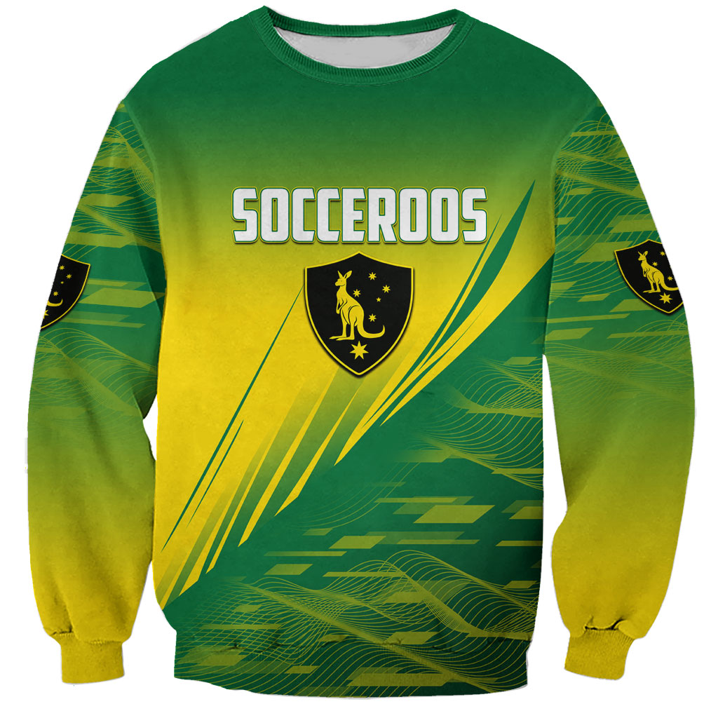 Personalized Socceroos Sport Sweatshirt Green Gold Dynamic Wave Pattern
