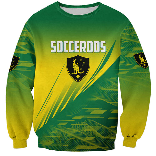 Personalized Socceroos Sport Sweatshirt Green Gold Dynamic Wave Pattern