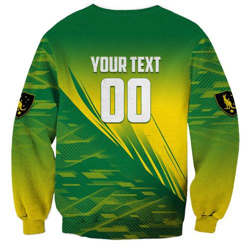 Personalized Socceroos Sport Sweatshirt Green Gold Dynamic Wave Pattern