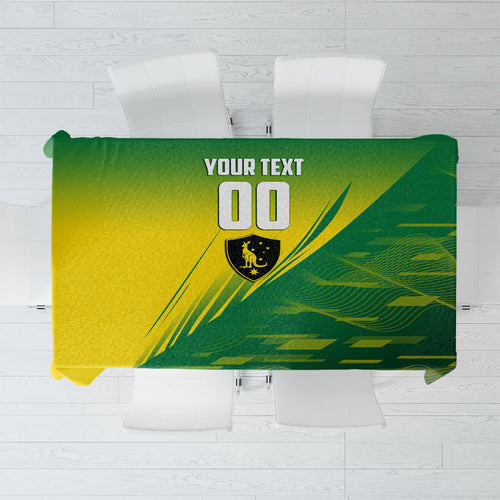 Personalized Socceroos Sport Tablecloth Green Gold Dynamic Wave Pattern
