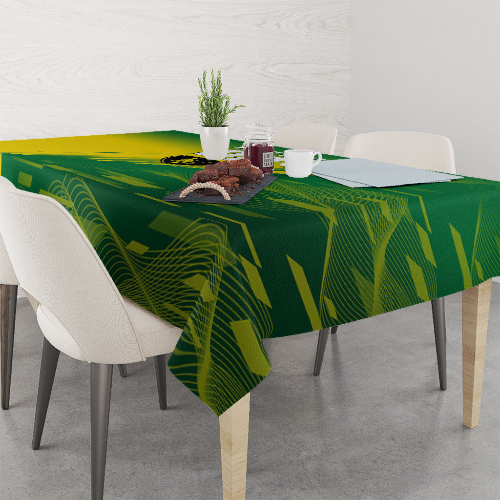 Personalized Socceroos Sport Tablecloth Green Gold Dynamic Wave Pattern
