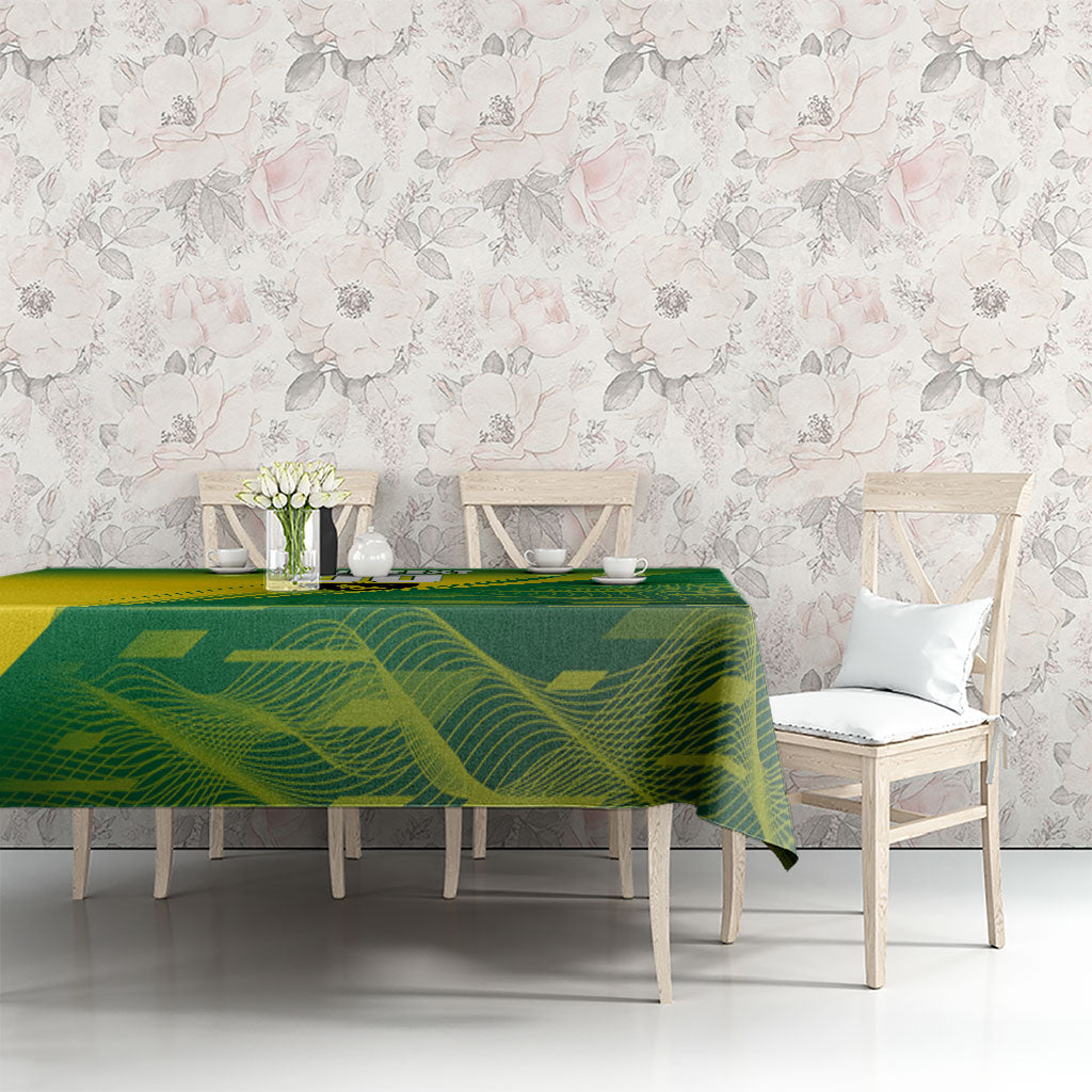 Personalized Socceroos Sport Tablecloth Green Gold Dynamic Wave Pattern