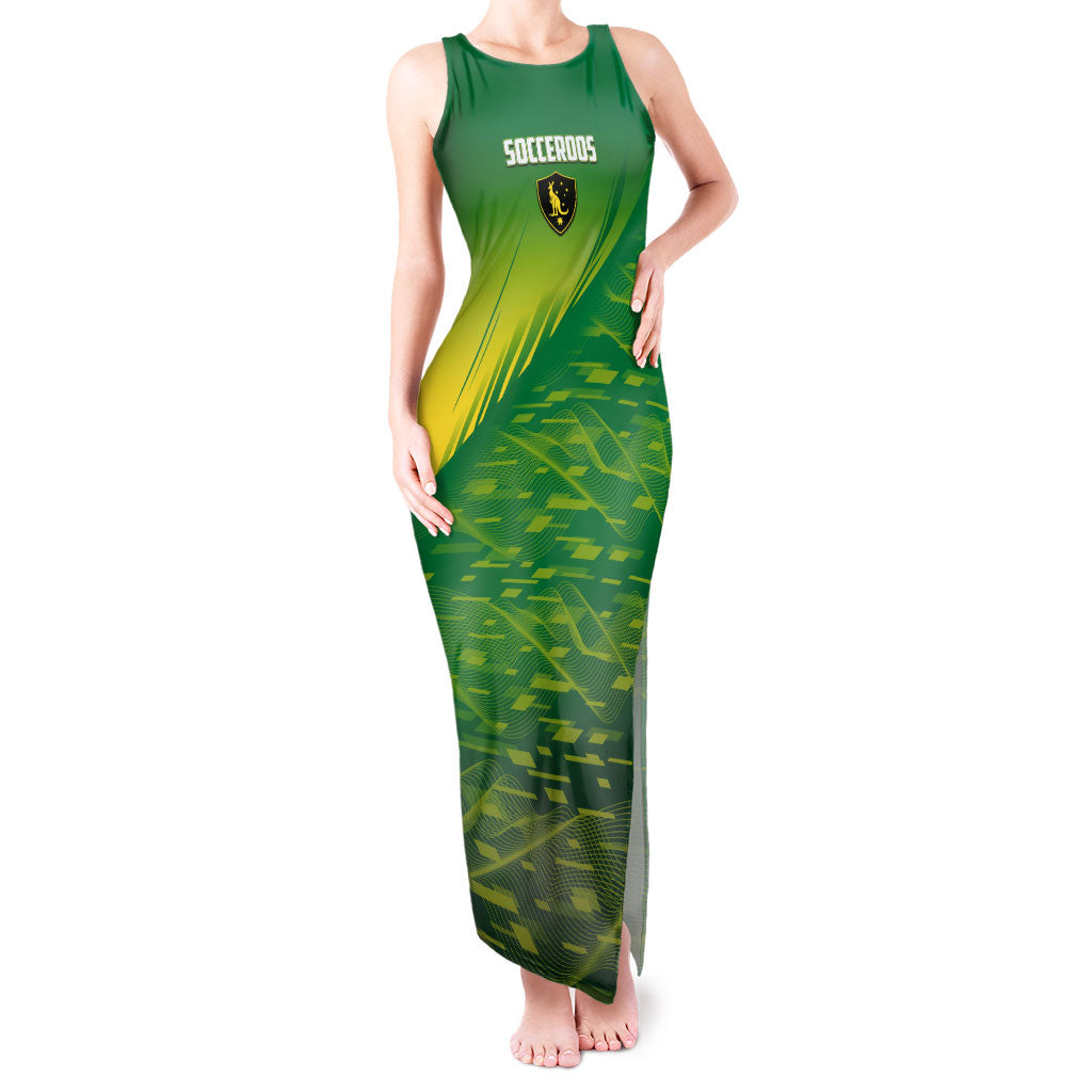 Personalized Socceroos Sport Tank Maxi Dress Green Gold Dynamic Wave Pattern