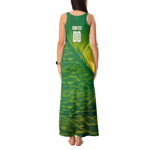 Personalized Socceroos Sport Tank Maxi Dress Green Gold Dynamic Wave Pattern