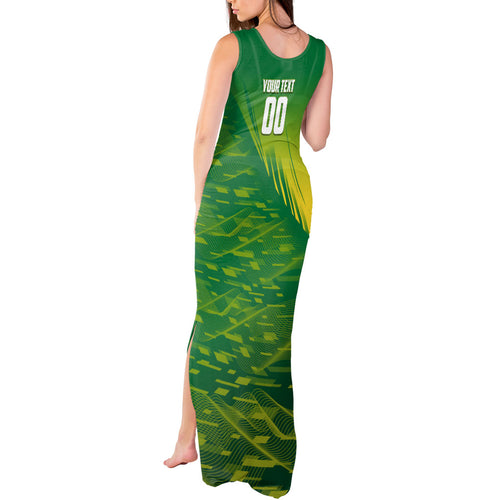 Personalized Socceroos Sport Tank Maxi Dress Green Gold Dynamic Wave Pattern