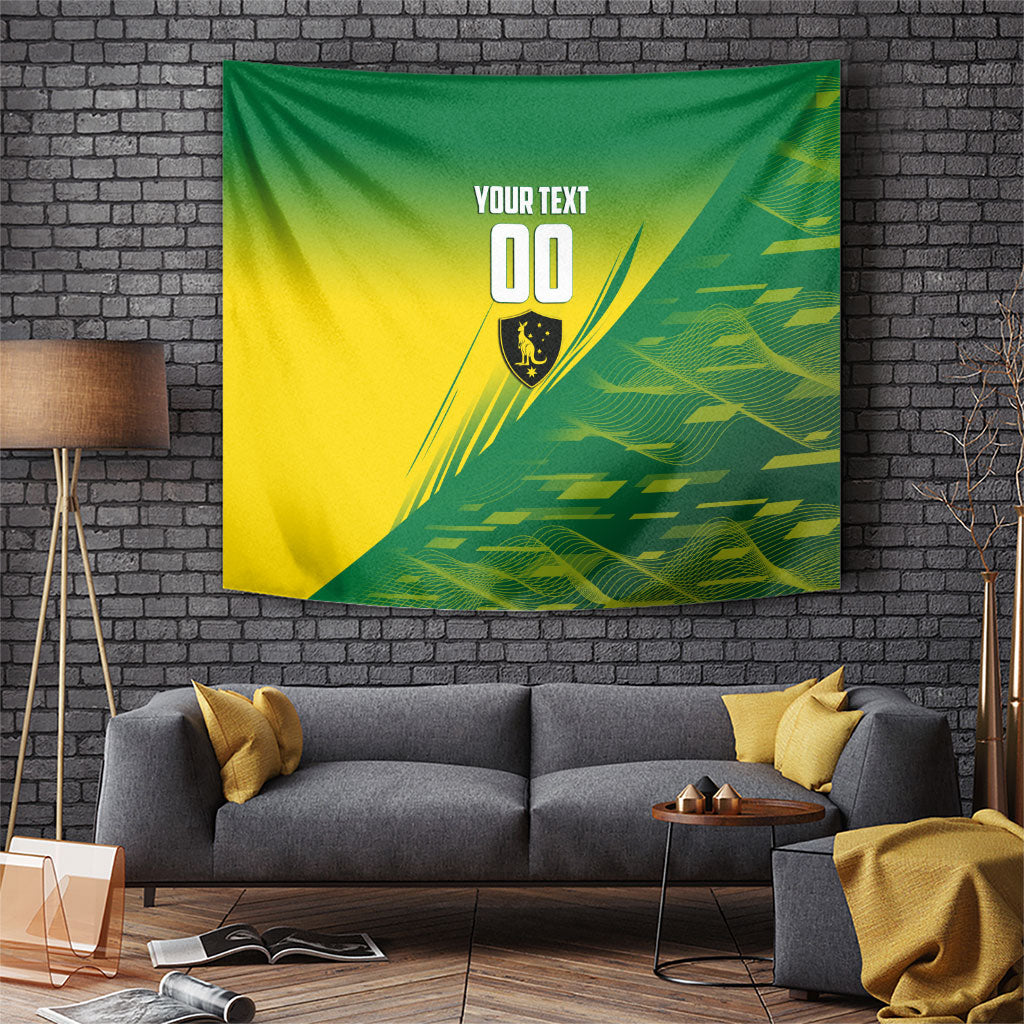 Personalized Socceroos Sport Tapestry Green Gold Dynamic Wave Pattern