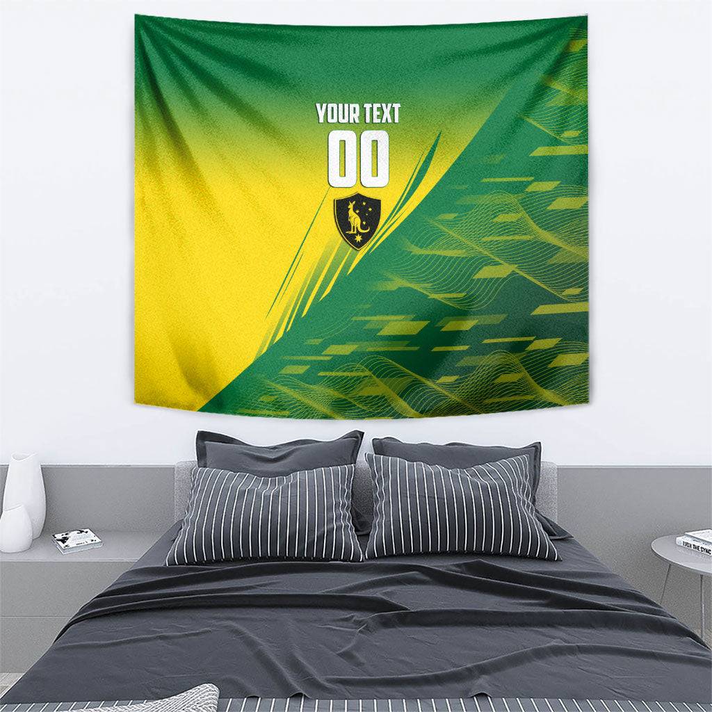 Personalized Socceroos Sport Tapestry Green Gold Dynamic Wave Pattern