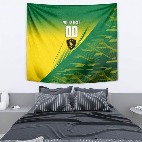 Personalized Socceroos Sport Tapestry Green Gold Dynamic Wave Pattern