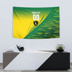 Personalized Socceroos Sport Tapestry Green Gold Dynamic Wave Pattern