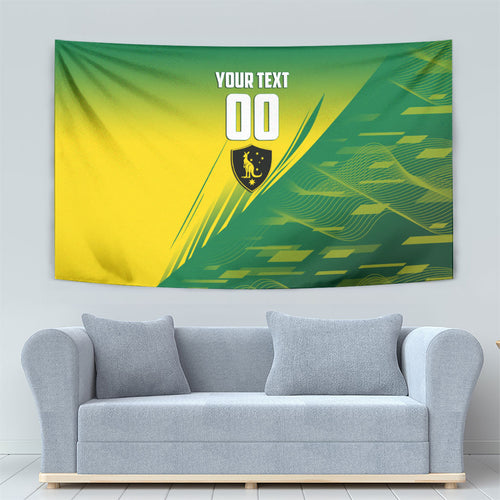 Personalized Socceroos Sport Tapestry Green Gold Dynamic Wave Pattern