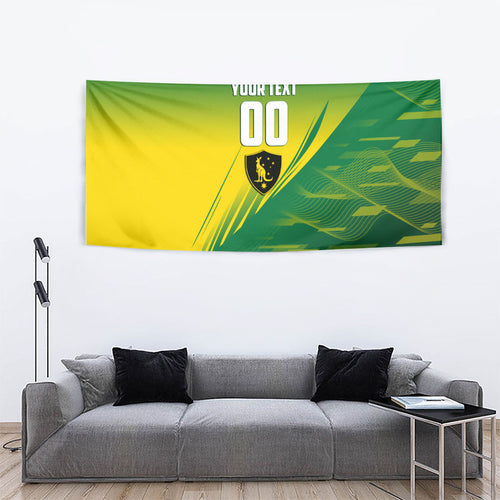 Personalized Socceroos Sport Tapestry Green Gold Dynamic Wave Pattern