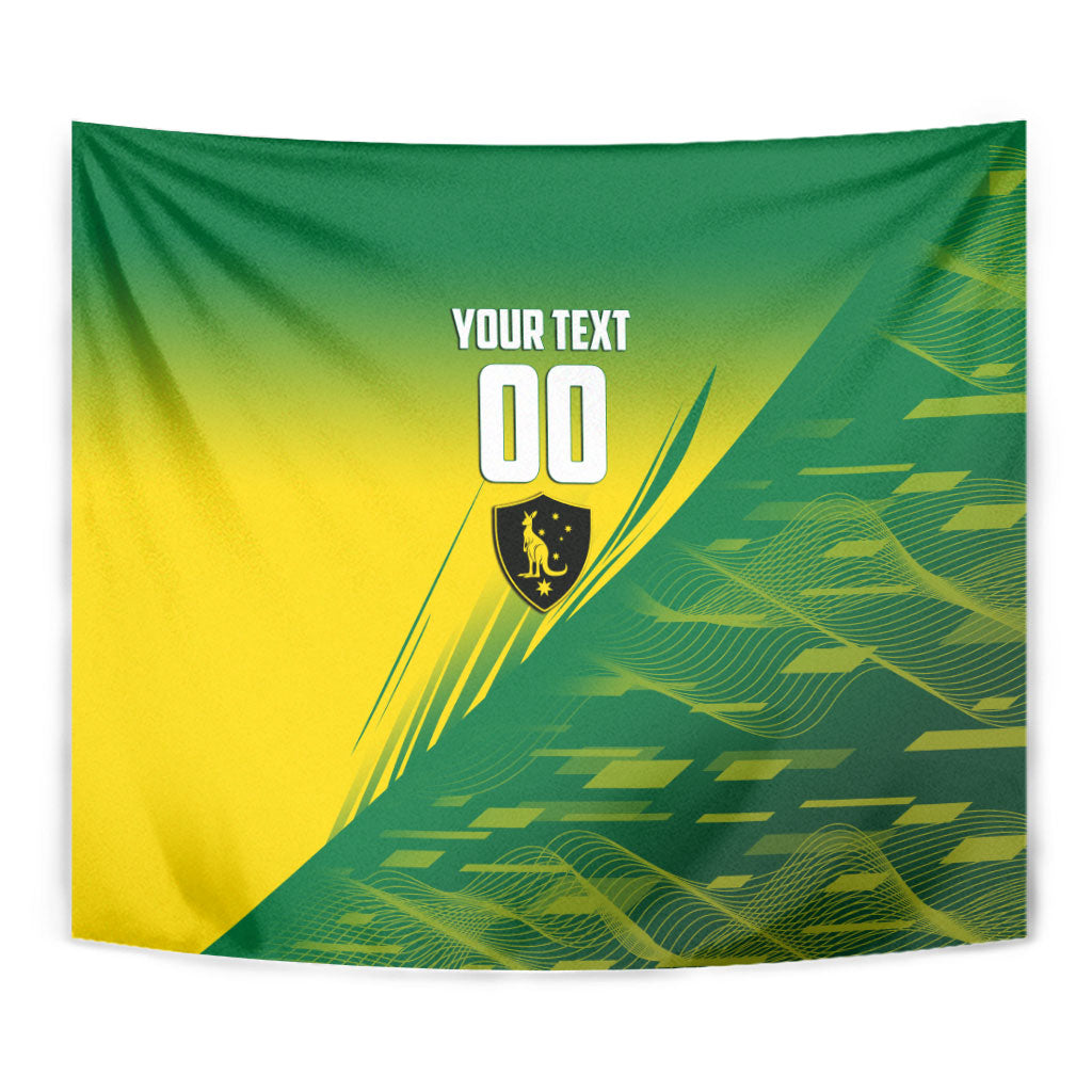 Personalized Socceroos Sport Tapestry Green Gold Dynamic Wave Pattern