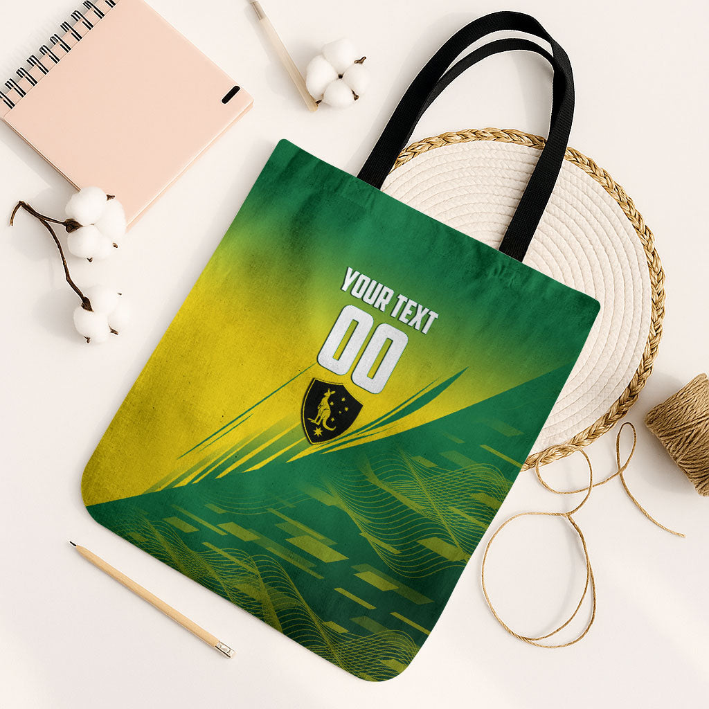 Personalized Socceroos Sport Tote Bag Green Gold Dynamic Wave Pattern