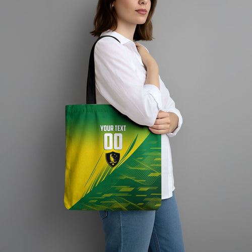Personalized Socceroos Sport Tote Bag Green Gold Dynamic Wave Pattern