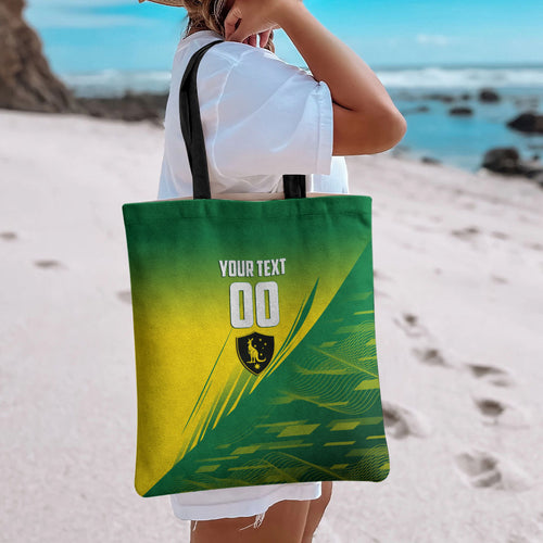Personalized Socceroos Sport Tote Bag Green Gold Dynamic Wave Pattern