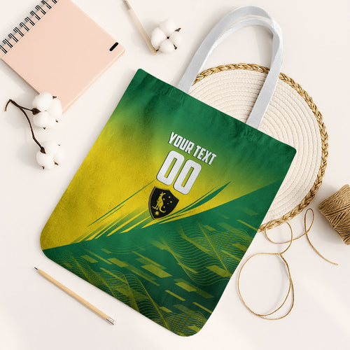 Personalized Socceroos Sport Tote Bag Green Gold Dynamic Wave Pattern