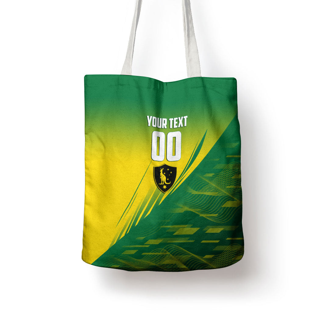Personalized Socceroos Sport Tote Bag Green Gold Dynamic Wave Pattern