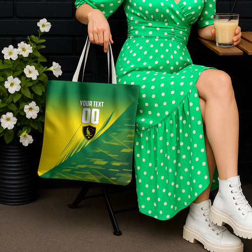 Personalized Socceroos Sport Tote Bag Green Gold Dynamic Wave Pattern
